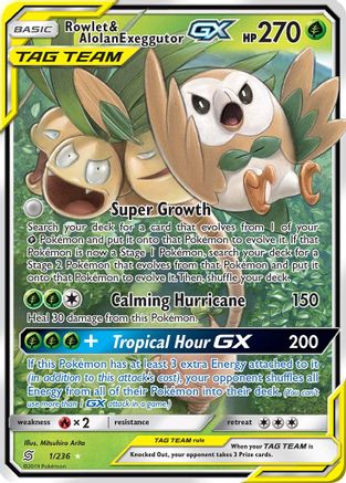 Rowlet & Alolan Exeggutor GX - 001/236 - Ultra Rare - Holofoil
