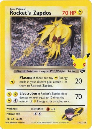 Rocket's Zapdos - 015/132 - Classic Collection - Holofoil