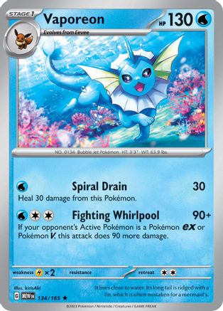 Vaporeon - 134/165 - Rare - Holofoil