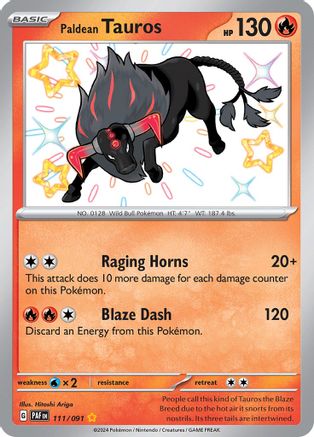 Paldean Tauros - 111/091  - Shiny Rare - Holofoil