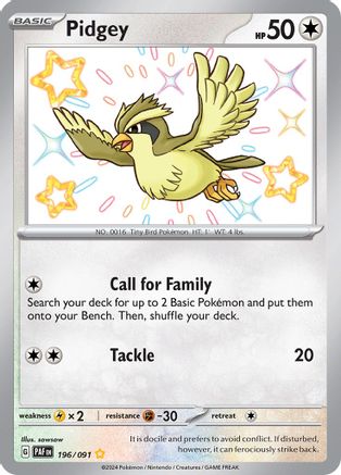 Pidgey - 196/091 - Shiny Rare - Holofoil