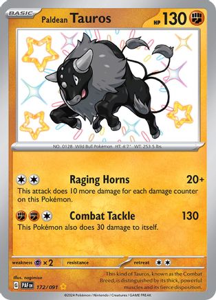 Paldean Tauros - 172/091  - Shiny Rare - Holofoil