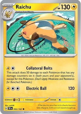 Raichu - 052/162 - Common - Reverse Holofoil