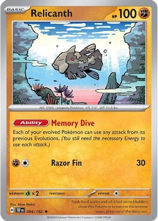 Relicanth - 084/162  - Rare - Reverse Holofoil