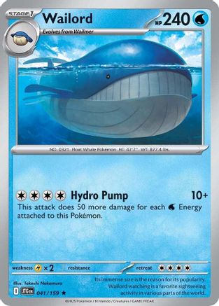 Wailord - 041/159  - Rare - Reverse Holofoil