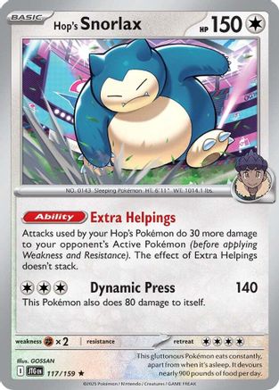 Hop's Snorlax - 117/159 - Rare - Reverse Holofoil