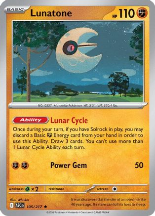 Lunatone - 105 - Rare - Reverse Holofoil