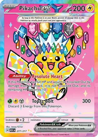 Pikachu ex - 277/217 - Ultra Rare Carte à l'Effigie d'un Dresseur - Holofoil