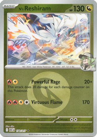 Reshiram de N (Motif Symbole Énergie) - 154 - Rare - Holofoil Inversé