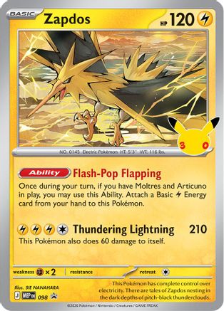 Zapdos - 098 (30th Celebration)  - Promo - Holofoil