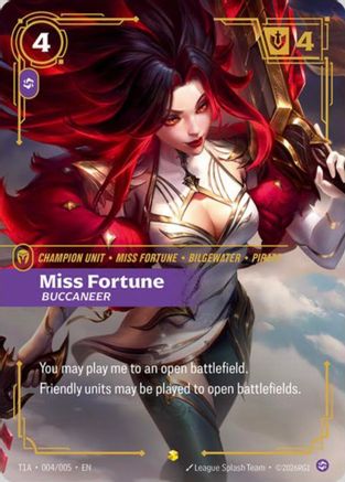Miss Fortune, Buccaneer (T1 Worlds Champion Player Bundle) (T1A 004/005) - Riftbound Promotional Cards Foil