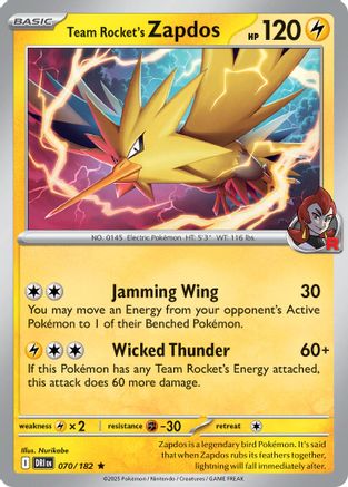 Team Rocket's Zapdos - 070/182 - Rare - Normal